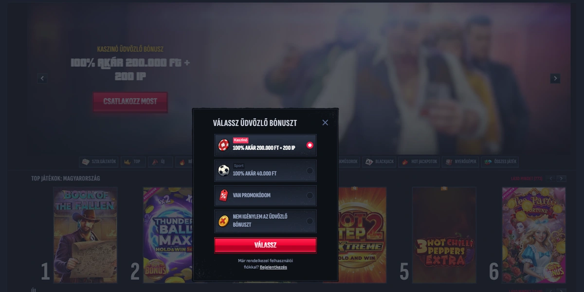 Mafia Casino regisztráció és üdvözlő bónusz választás